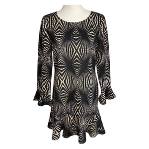 Aryeh Womens Large‎ Textured Fabric Flare Sleeves Retro Geometric Mini Dress